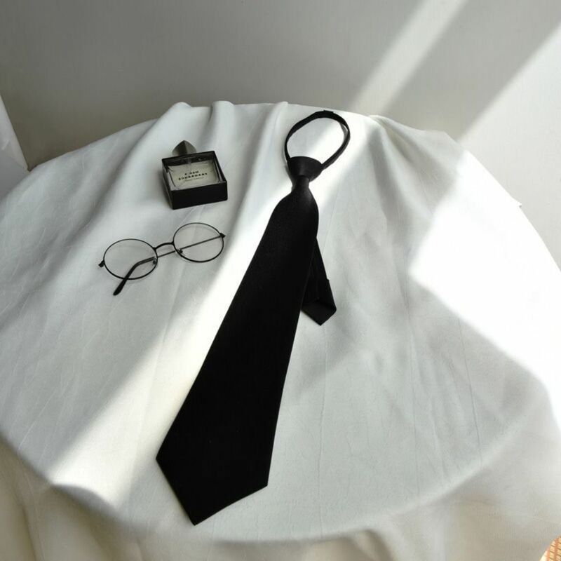 Unisex Uniform Black Tie New Simple Matte Lazy Neck Ties Clip on No-tie Suit Zipper Neckties Women