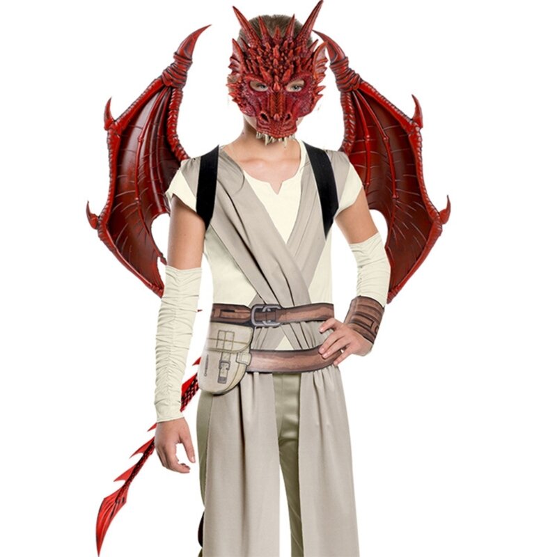 Máscara de dragón, disfraz de ala y cola, utilería para jugar, accesorios para mascarada, Halloween