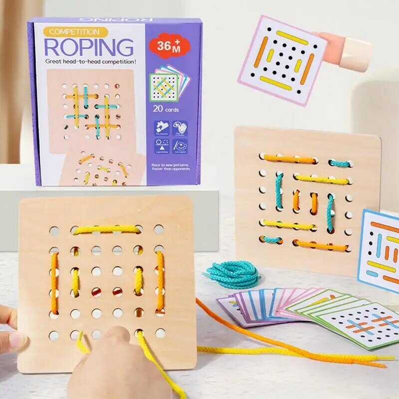 Lacing Threading Toys Wood Lace Block Travel Game Montessori Early Development Fine Motor Skills Educational Learning Threading