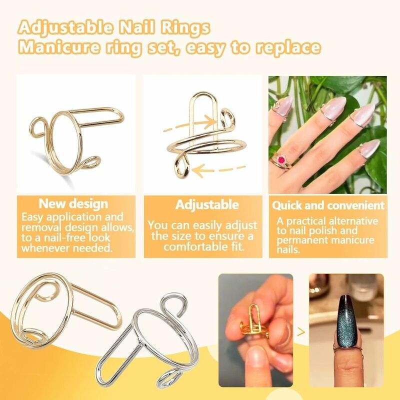 10Pcs Fingertip Nail Rings Reusable Phalanx Ring Removable Causal Adjustable Reusable Removable Nail Art Decoration