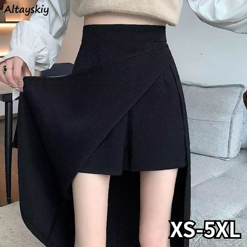 XS-5XL Rokken Vrouwen Zwarte Basic Zomer Chic Hoge Taille Office Lady Kleding Eenvoudige Pure A-lijn Gezellige Midi Faldas Koreaanse Mode