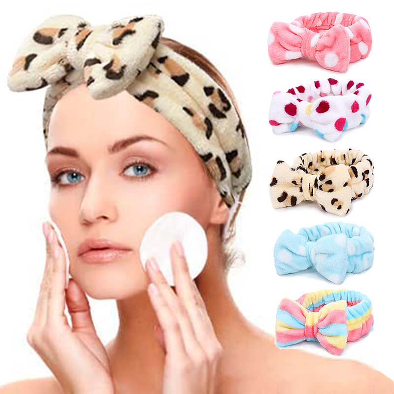 Spa Wash Face Headband Bow Facial Makeup Hair Band Soft Coral Fleece Elastics Hair Holder per le donne accessori per capelli per la cura della pelle
