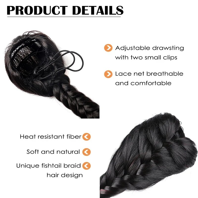 24 Cal długi proste włosy syntetyczne warkocz pleciony Fishtail Fishbone sznurek kucyk włosy doczepiane Clip In dla kobiet