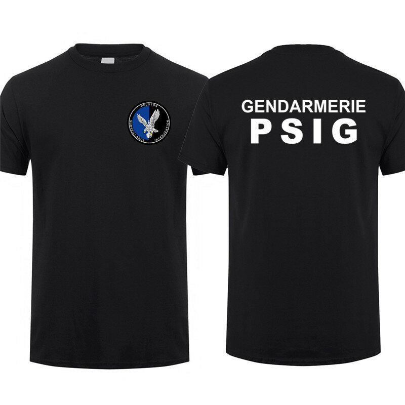 Französisch Gendarmerie T Shirt für Männer Baumwolle Kurzarm Oansatz Gendarmerie PSIG T-shirt Mann Tops Frankreich Mode-Art T Shirts