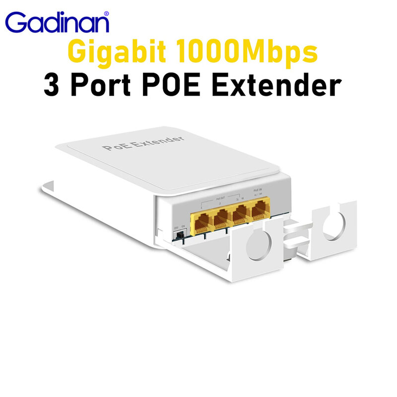 Gadinan Ethernet PoE Gigabit Extender  1 in 3 Out Repeater, 3-port Outdoor Waterproof, With 1000Mbps Power and Data Transmission