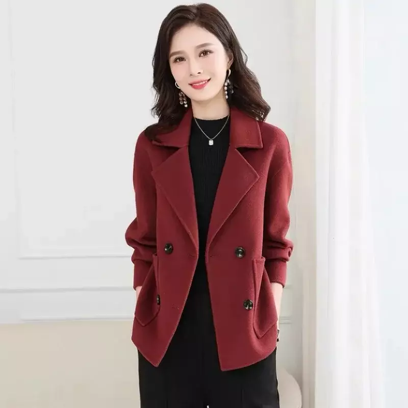 Drop Shoulder lose handgemachte Wolle Mantel 2021 Frauen Herbst Winter doppelseitige Kokon Wolle Kurz mantel übergroße einfarbig
