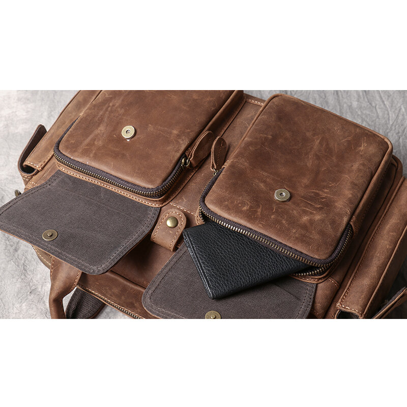 Leathfocus Men's Crazy Horse Leather Handbag Vintage Casual Shoulder Crossbody 12.8-inch Laptop Bag Men Business Briefcase