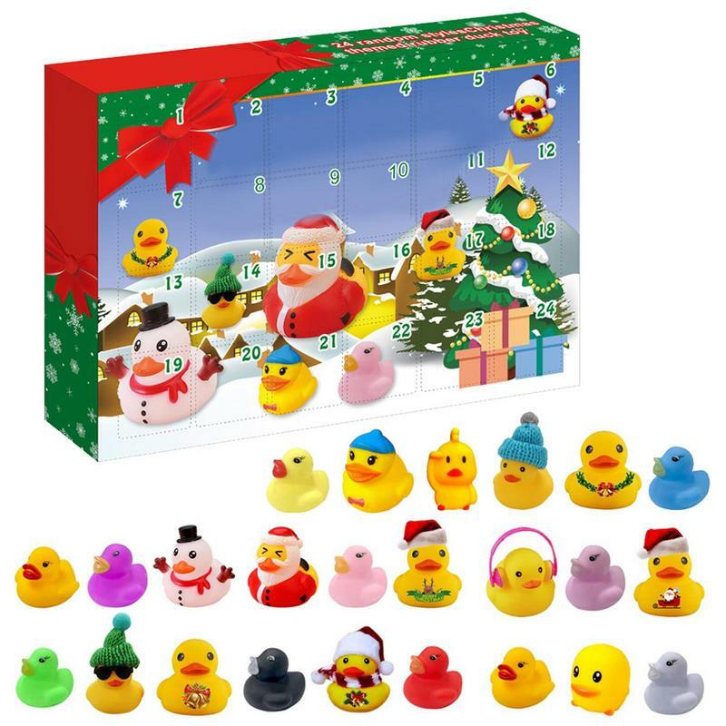 Рождественский календарь с навесом, 24 резиновые утки, 24 дня обратного отсчета, календарь, резиновая игрушка Ducky для ванной, креативные рождественские подарки