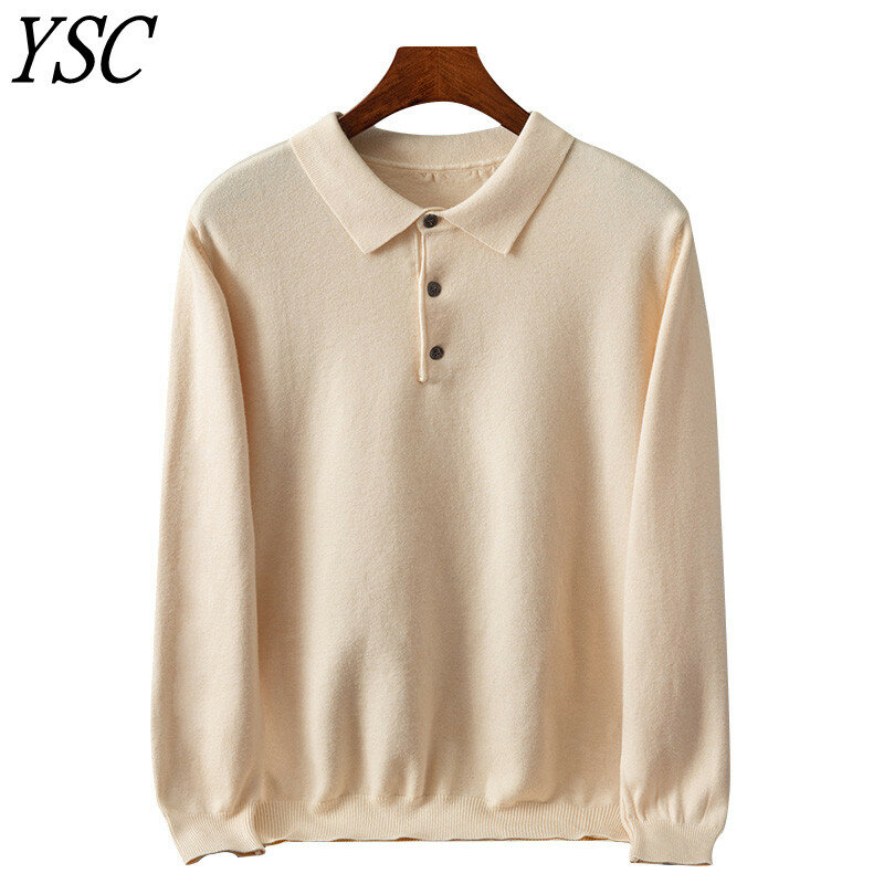 YSC 2023 stile classico uomo lavorato a maglia misto lana maglione colletto POLO a maniche lunghe allentato caldo e morbido Pullover di alta qualità
