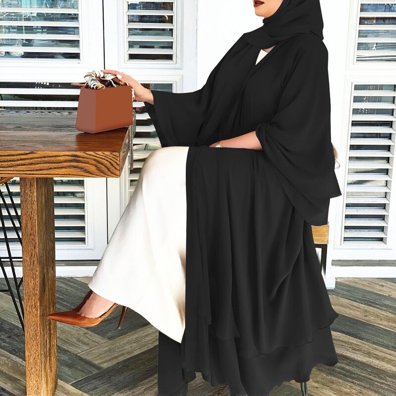 Женская мусульманская верхняя одежда, летний мусульманский мягкий и элегантный шифоновый однотонный кардиган, летний винтажный солнцезащитный Свободный длинный кардиган