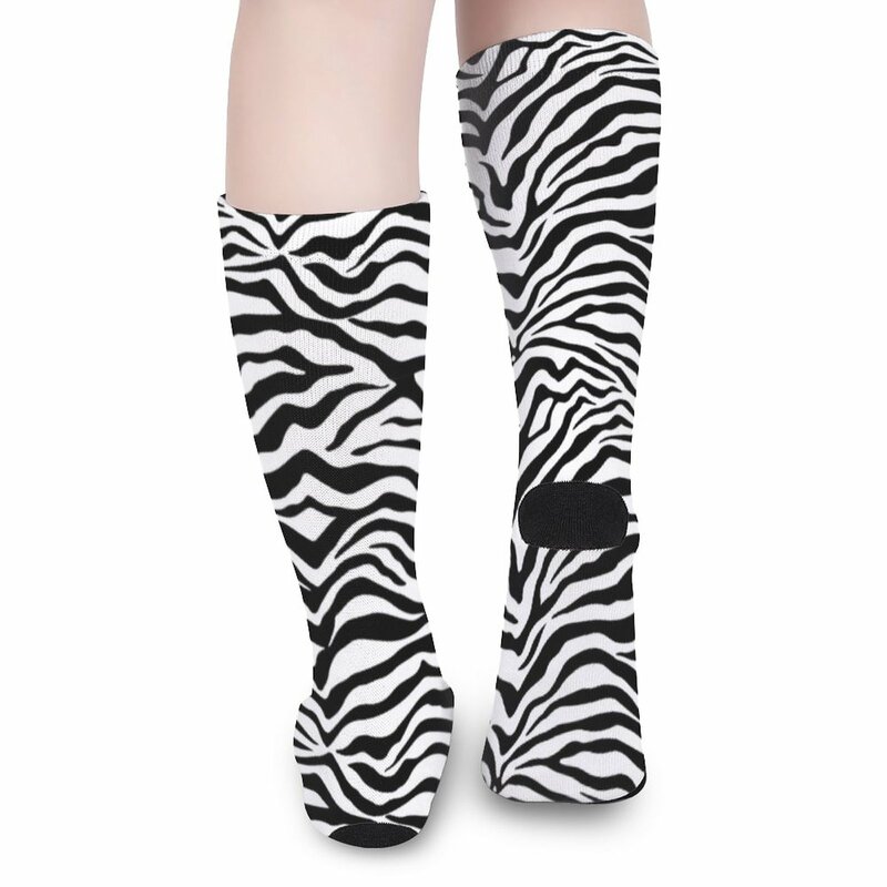 Calcetines deportivos con estampado de cebra para hombre y mujer, medias con patrón de cebra, rayas blancas y negras