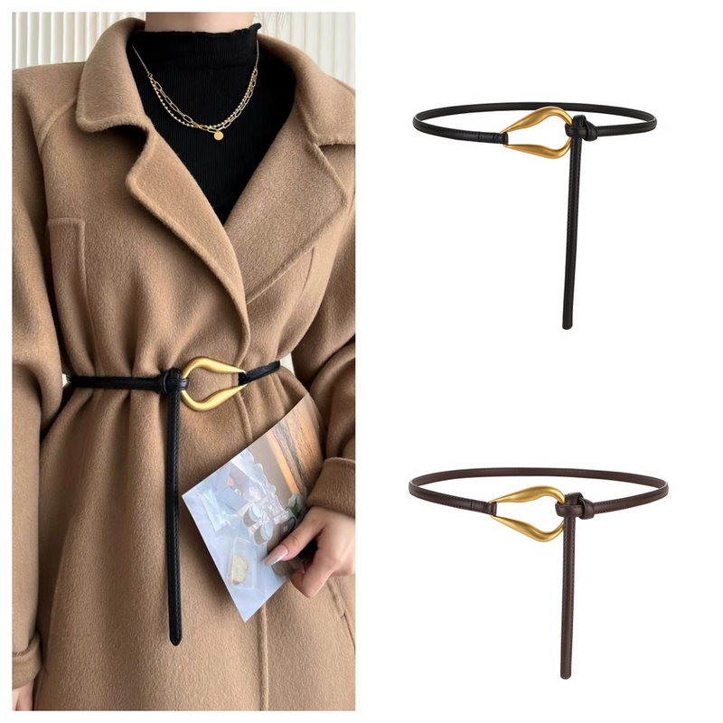 Genuine Leather Waist Belt Women's Gold Horseshoe Buckle Korean Style Versatile Decorative Dress Suit Accessories Belt