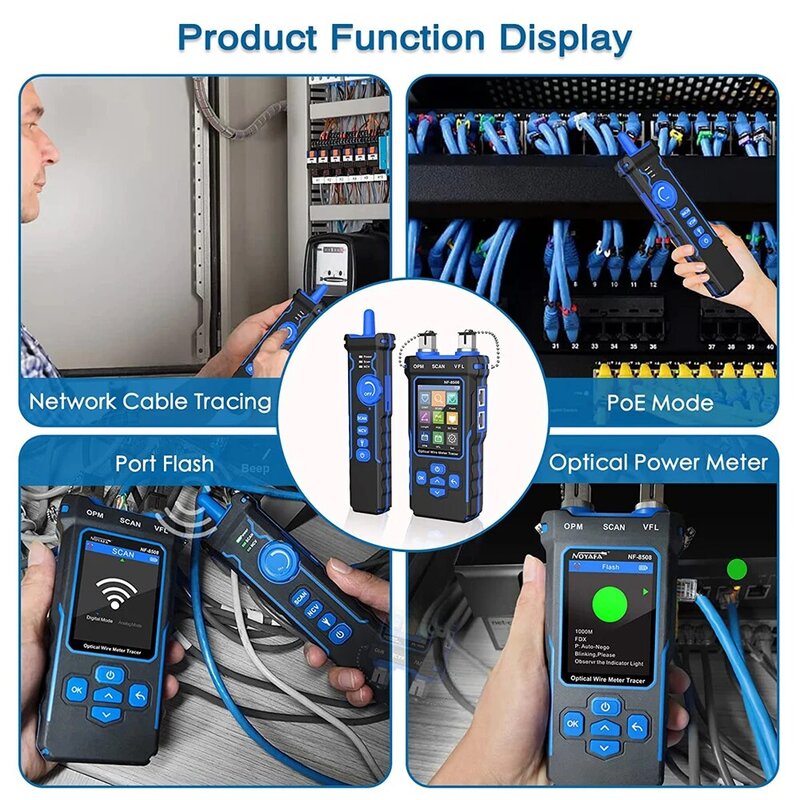NOYAFA-Rede Cable Tester, PoE Checker Belt, medidor de energia óptica, Display LCD, medida comprimento, Wiremap, Cabo Tracker, NF-8508