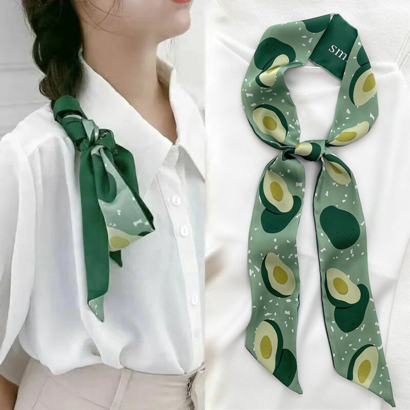 Women Silk Long Hairband Necktie Print Floral Skinny Ribbon Scarf Bag Wrist Bandana Girl Waist Popul 2022 Summer Accessories