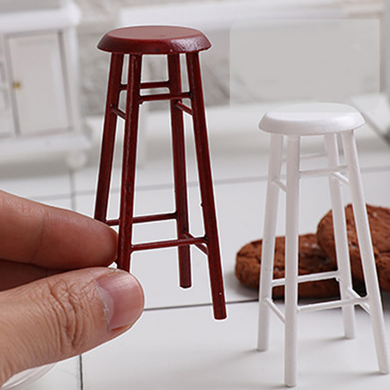 2 Pcs Pedestal Stool Home D¨¦cor Mini Chair Model Mini House Stool Wood Miniature Furniture Stool Bar stools