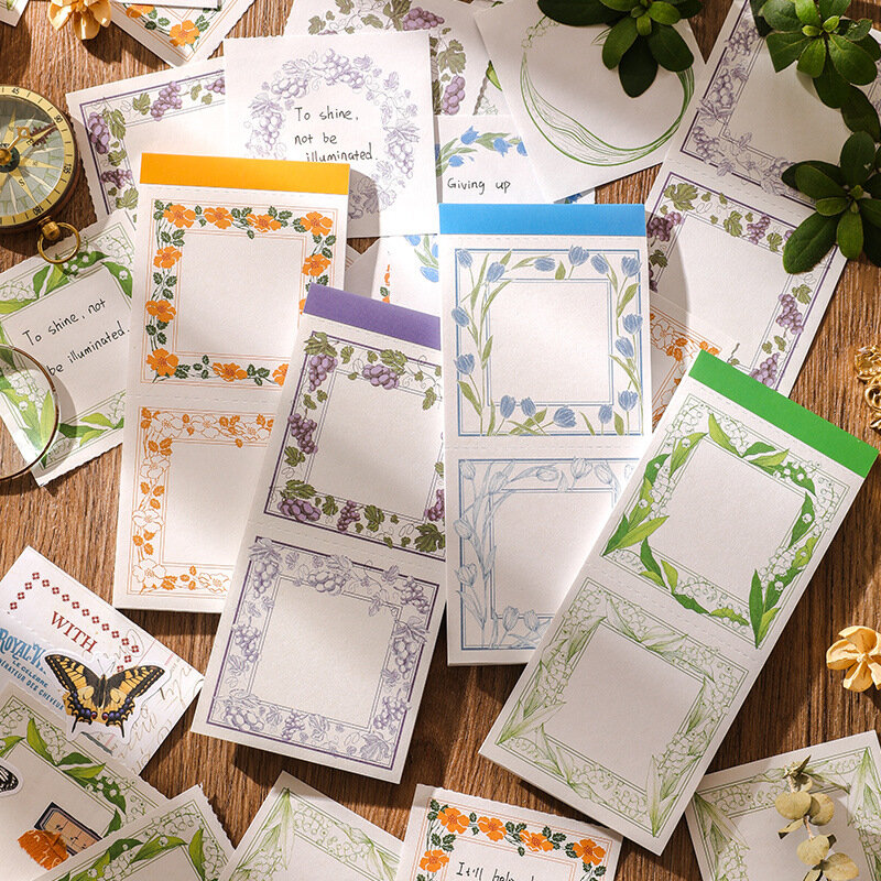 50pcs/lot Memo Pads Material Paper Flower Language DIY Scrapbooking Cards Junk Journal Retro Background Decoration Paper