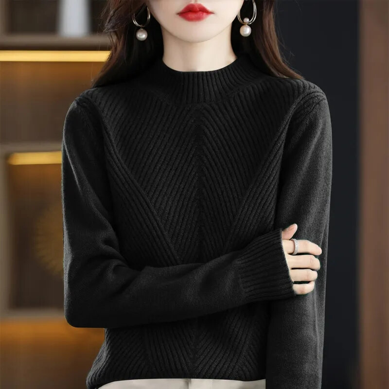 Suéter holgado de manga larga para mujer, Jersey de punto liso y suave, otoño e invierno, 2023