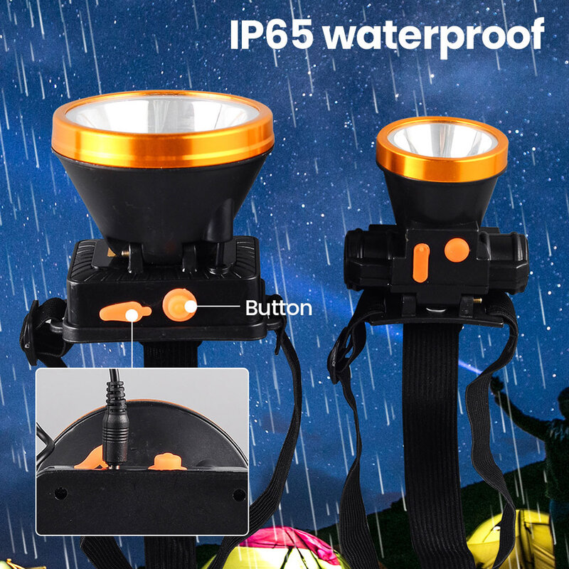 釣りやキャンプ用の充電式LEDヘッドランプ,強力なライト,防水,ヘッドマウント