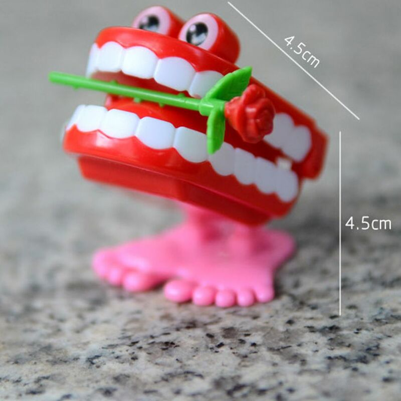 Mini Brinquedo Mecânico de Plástico para Crianças, Dentadura Tagarelando, Humor, Vento, Dentes, Rosa, Andando, Forma dos Dentes