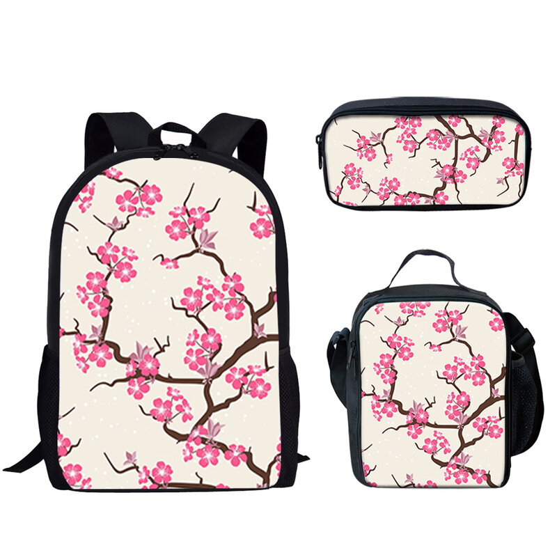 Mochila casual com estampa Cherry Blossom para meninos e meninas adolescentes, mala de viagem leve, grande capacidade, volta às aulas