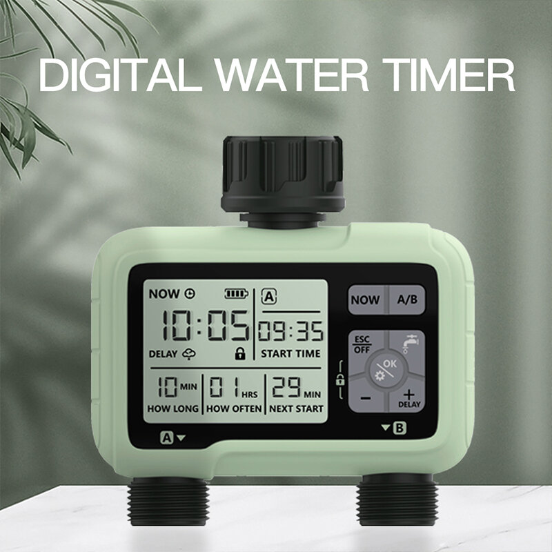 Reswat-HCT-326 Super Timing 2-Outlet Water Timer, precede a rega, irrigação automática ao ar livre, programa totalmente ajustável