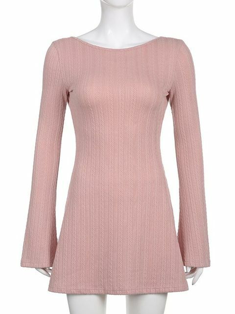 MATTA Sleeve Bodycon Mini Dress Casual Solid High Quality Knitted Backless Dresses for Women Autumn Winter 2022 Elegant Long
