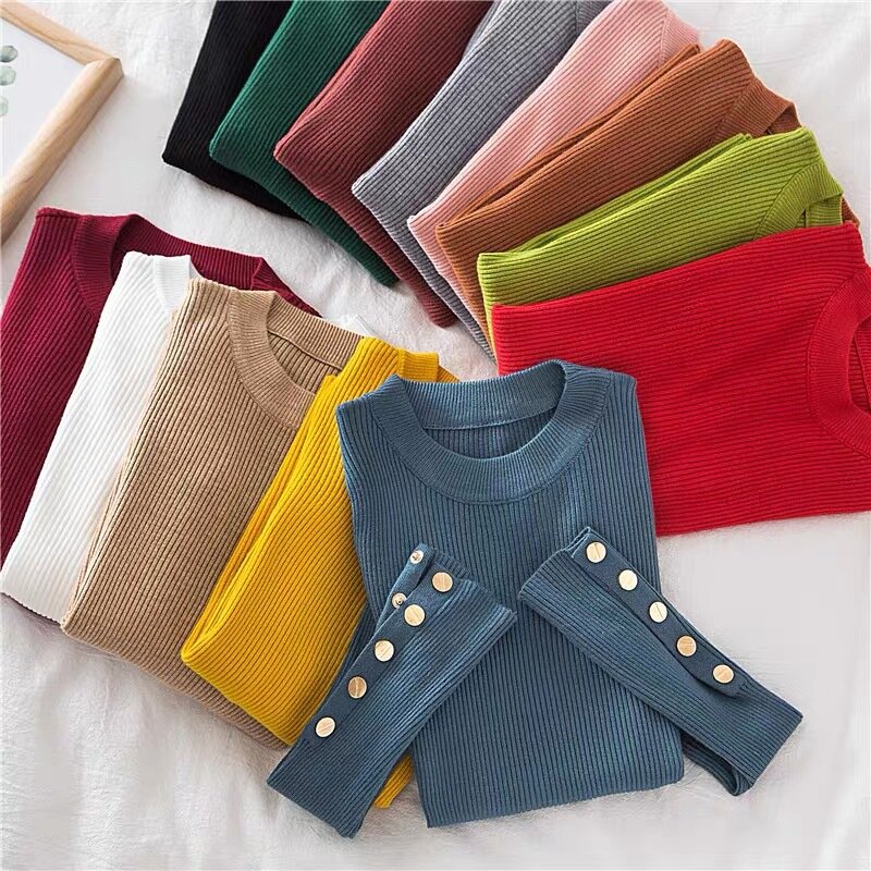 Autumn Winter New Knitted Sweater Women's Half High Neck Solid Color Bottom Shirt Outwear Fashionable Mid Neck Long sleeved Top