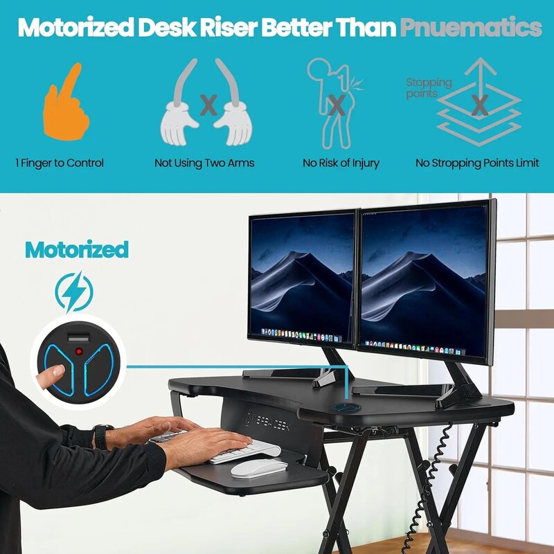 36" Power Height Adjustable Desk Lift for Standing or Sitting with Keyboard Tray, Built-in USB Charging Port, Holds 80 lbs