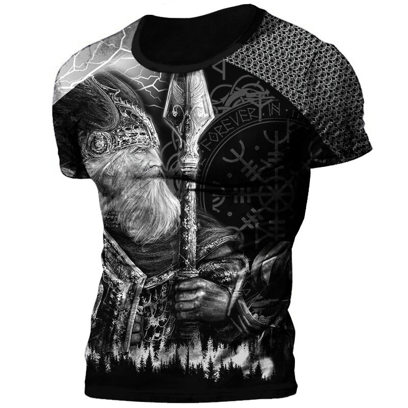 Camisetas con estampado 3D de tatuaje vikingo Retro para hombre, Tops informales holgados de manga corta con cuello redondo, Odín de verano, camisetas de gran tamaño