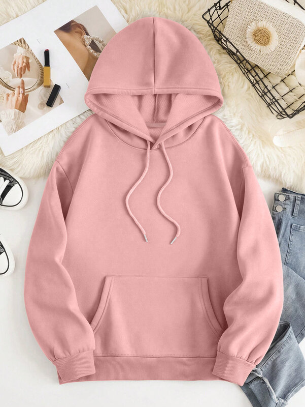 letter print hoodie, Long Sleeve drawstring casual hooded sweatshirt for fall & spring, women's clothing