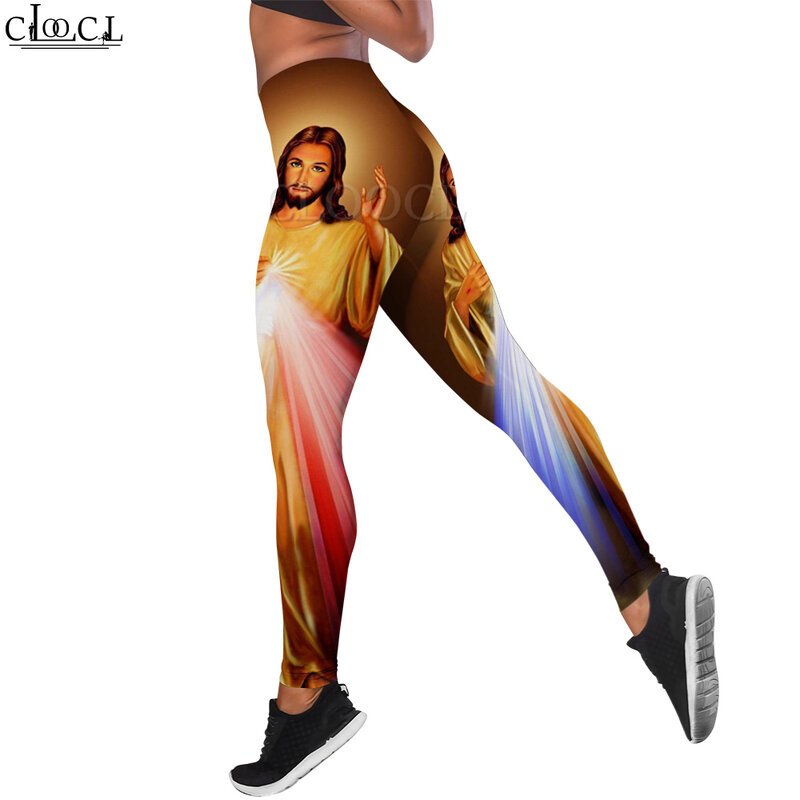 CLOOCL Sport Leggings Frauen Yoga Christian Jesus 3D Grafiken Weibliche Legging für Push-Up Fitness Gym Outdoor Jogging Hosen