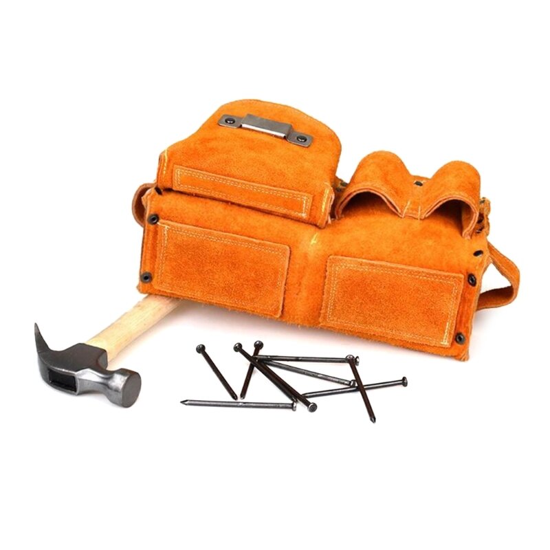 Bolsa herramientas para carpintero, práctica riñonera cuero vaca, bolsa almacenamiento herramientas reparación