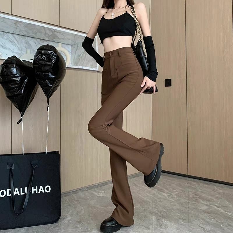 Koreanische Sommer neue Mode hohe Taille Flare Hosen Frauen solide Knopf Reiß verschluss Tasche Patchwork lässig vielseitige gerade Hose
