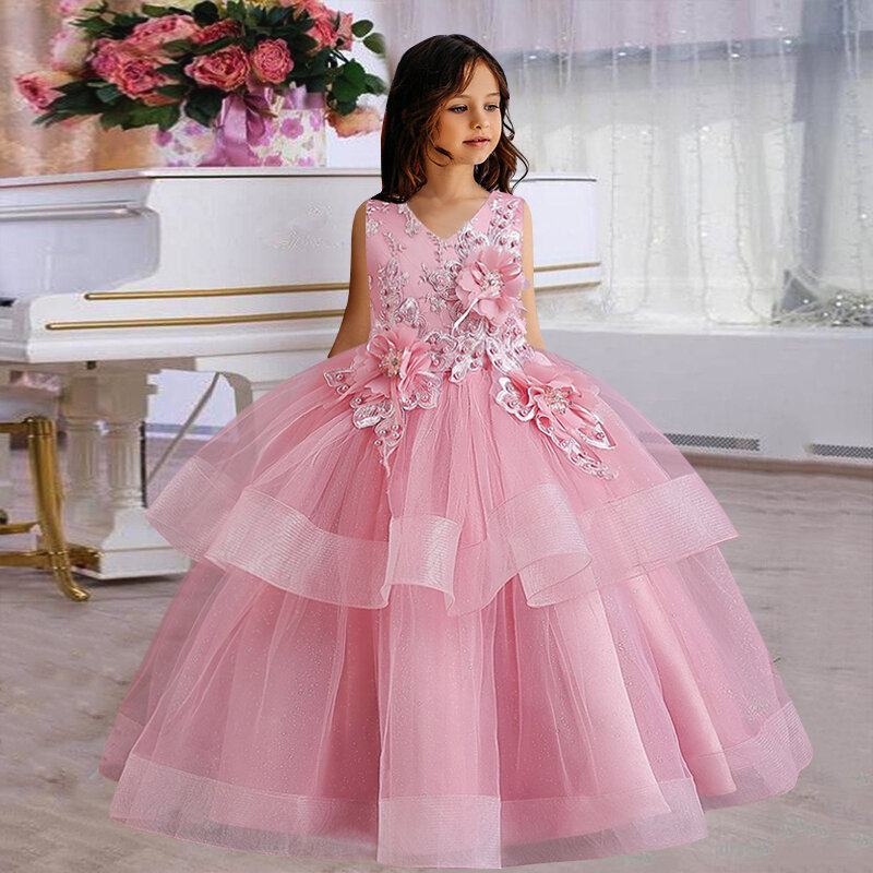 Flower Girl Wedding Party Bride Flower Embroidery Dress Girl Eucharist Ball New Year Christmas Wedding Party Show Evening Dress