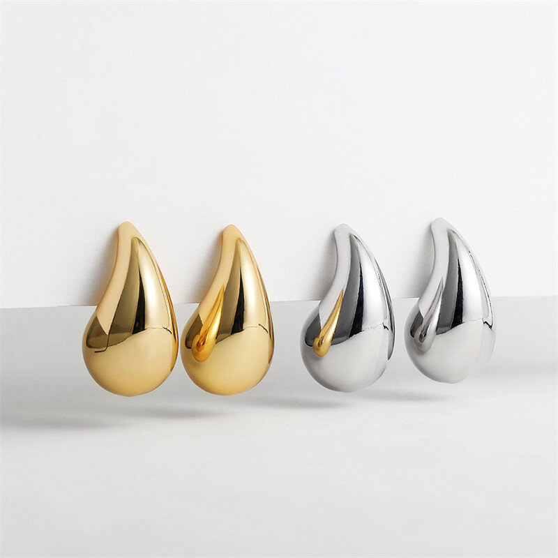Anting-anting Drop kubah berlapis emas baja tahan karat baru 2023 untuk wanita anting-anting tetesan air mata tebal Gloss Vintage perhiasan