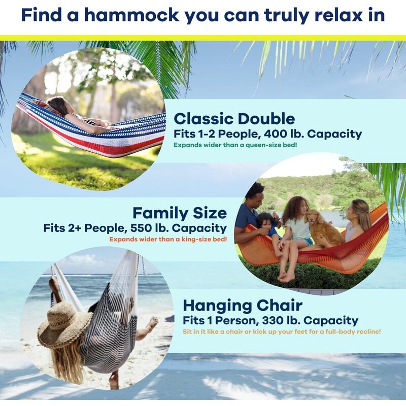Hammock, fits 1 Person, 330lb Max, Kick Back for Full-Body Recline, Weather Safe, Ultra Soft, Hang Anywhere, Hammock