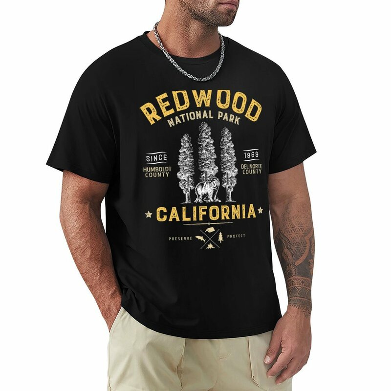 レッドウッド国内公園-男性用ヴィンテージTシャツ、スカジュニアベアギフト、ブランクTシャツ、カジュアルでスタイリッシュなシャツ