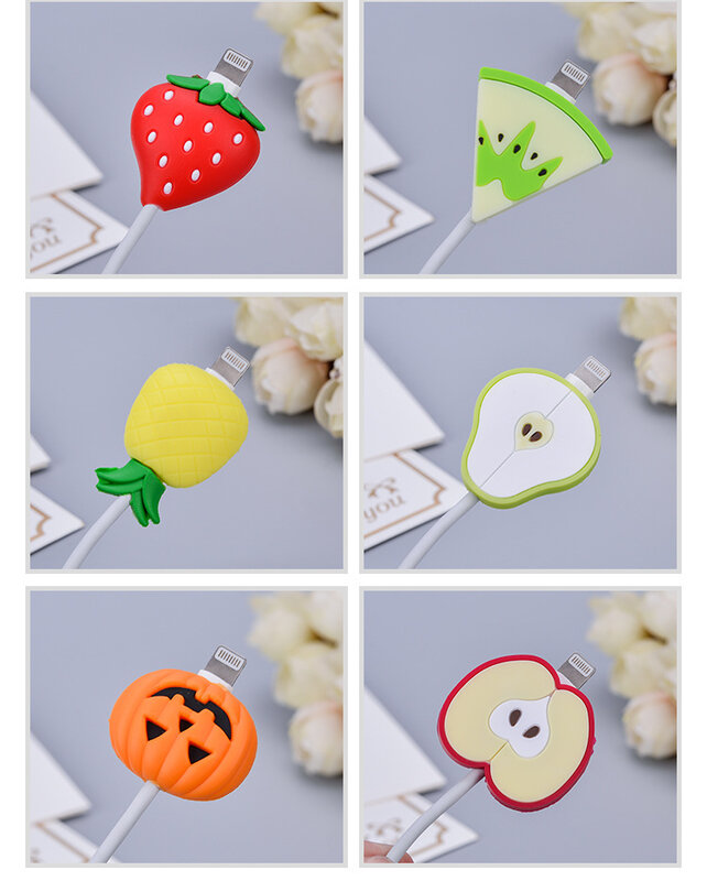Cute Cartoon Phone USB Cable Protector per Apple iphone Cable Chompers Cord Fruit Bite Charger Wire Holder Organizer Protection