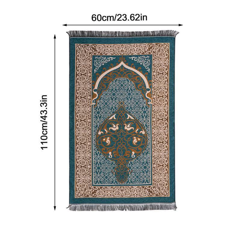 Tapis Tressé en Polymères pour Prière Musulmane, Motif Vintage, Eid, Décor à Pompons, 65x110cm