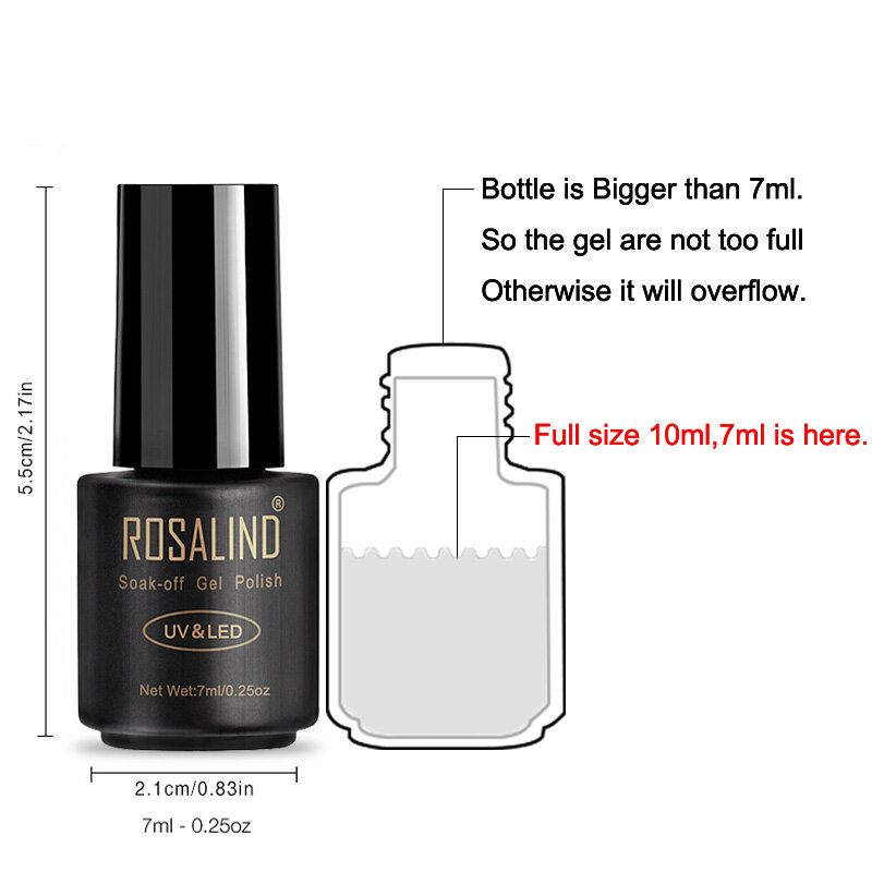 ROSALIND-Verniz Gel de Longa Duração, Top e Base Coat, Reforçar Vernizes Híbridos, Laca Manicure, Art Primer, 7ml