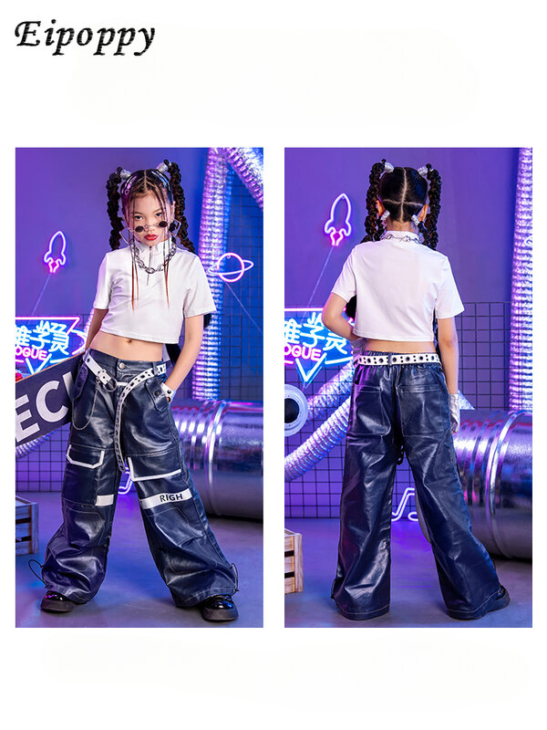 Kostiumy jazzowe dziewczęce modne ubrania dziecięce kostium dziecięce taniec uliczny topy w stylu hip-hop i spodnie