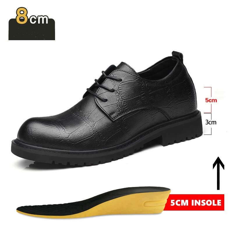 Men Dress Shoes Elevator Shoes Platform Breathable Wedding Business Luxury Genuine Leather Heightening Shoes 3/6/8CM Taller Male