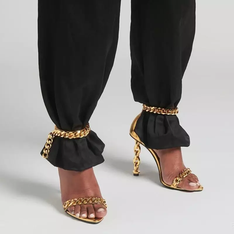 Sandales à talons aiguilles en métal doré pour femmes, personnalisées, robe de soirée, rinçage, chaussures de bureau pour dames, Parker carré ouvert, talon haut extraterrestre