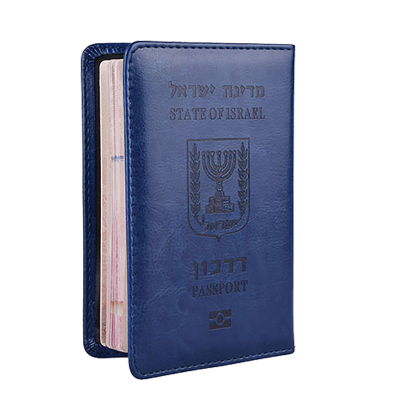 Travel Pu Leather Israel Passport Cover Reverse Israeli Passport Case Wallet Opposite Left Open Men Womens Credit Card Holder