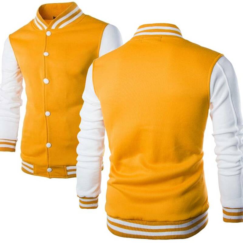 Men's Hoodies Jacket Patchwork Baseball Uniform Jacket  Stand Collar Button Down Boy Baseball Hoodies