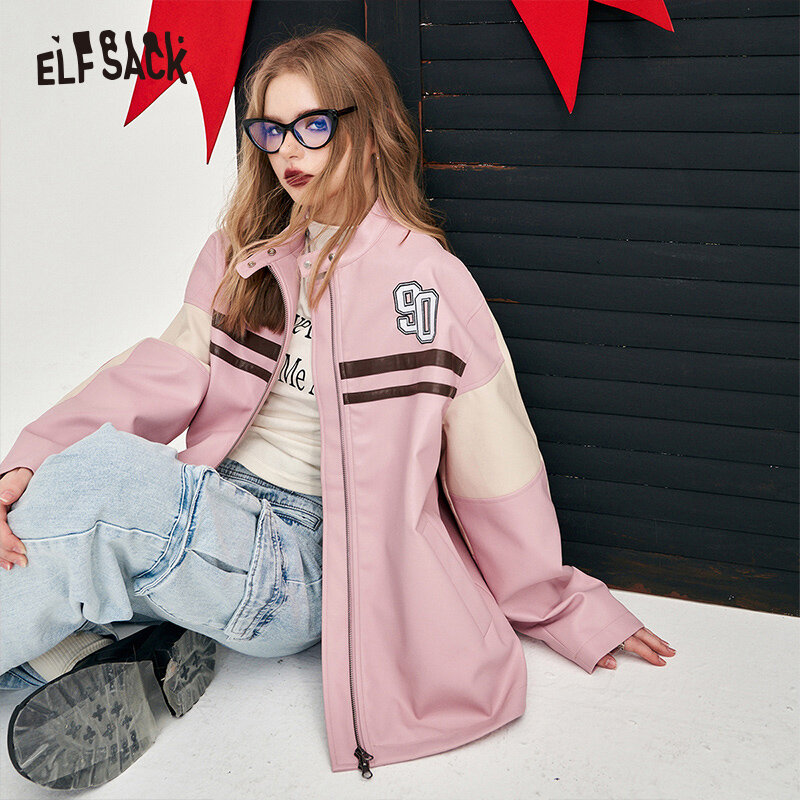 ELFSACK-Veste en cuir Lessard pour femme, tenue décontractée, nouvelle collection printemps 2024