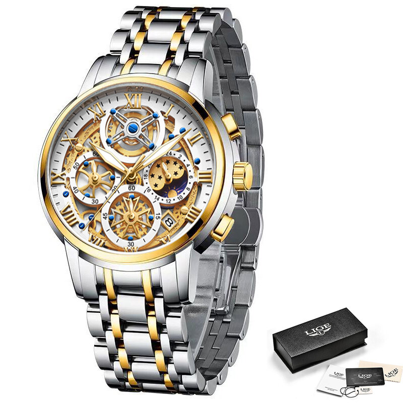 LIGE-밀리터리 비즈니스 남성 시계, 최고 럭셔리 브랜드 쿼츠 시계, 남성 스테인레스 스틸 방수 손목 시계, 남성 시계