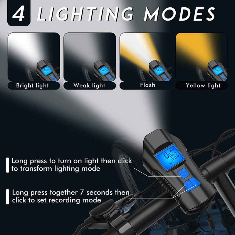 Luz da bicicleta com computador velocímetro e aviso chifre usb luz dianteira da bicicleta lanterna ciclismo cabeça luz acessórios