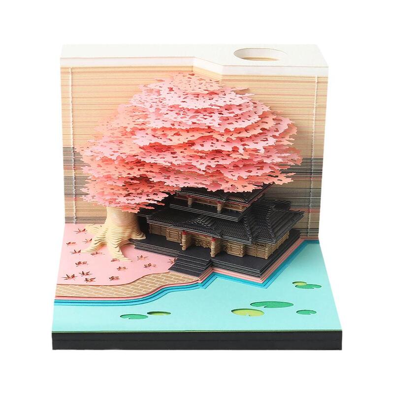 Omoshiroi 3D Notepad blok pohon 3D Memo Pad lucu kertas catatan catatan seni hadiah Natal artistik 3D I4C3