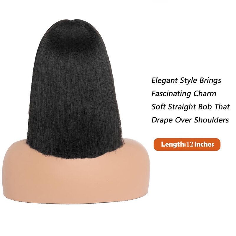 SOLMINE Качественные короткие прямые синтетические парики боб с толстой челкой 12-дюймовый термостойкий волоконный парик для женщин летние повседневные искусственные